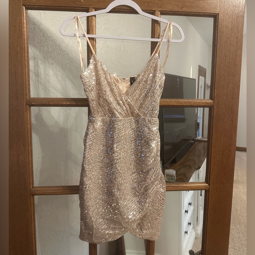 Gold/bronze sequins hoco dress
